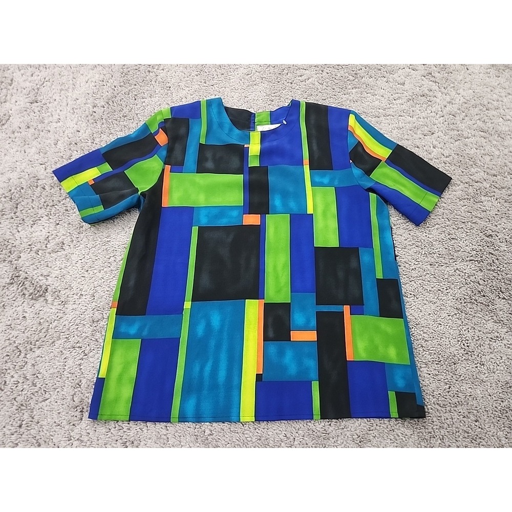 Vintage Kathy Che Blouse Womens XXL Multicolor Geometric Abstract Retro